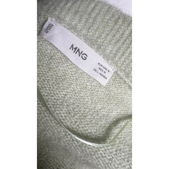 MNG Mango Green Knit Blend Medium V-Neck Button-Up Floral Embroidery Cardigan - Picture 8 of 12